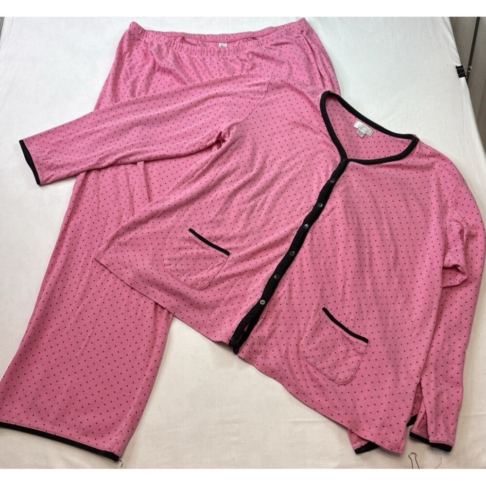 Celestial Dreams Pajamas Set Top and Pants XL knit cozy Pink and Black Polka dot